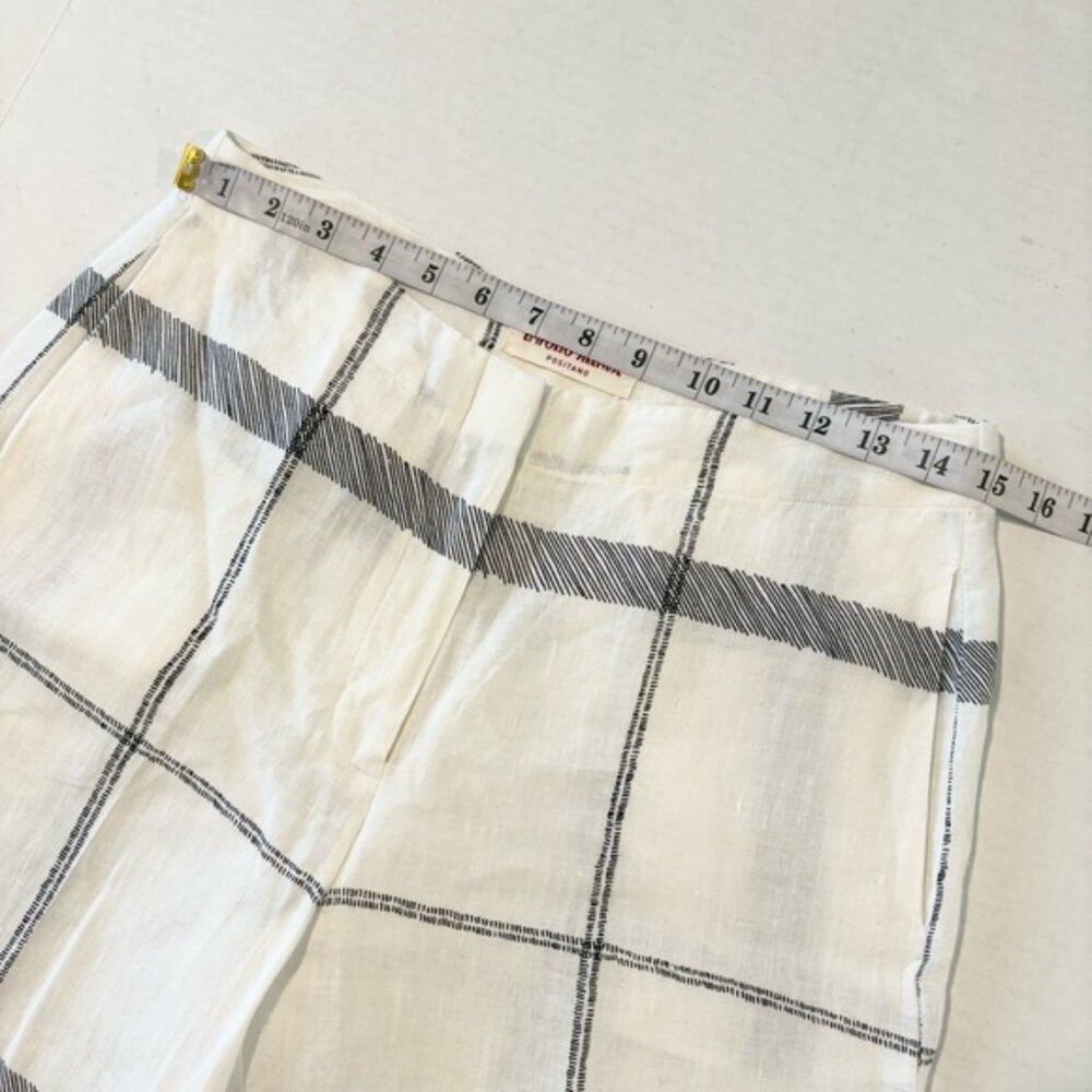 Emporio Sirenuse Linen Pants High Rise Wide Leg White Navy Check Plaid, IT 40 - Picture 11 of 15